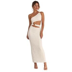 Peppermayo North Haven One Shoulder Cutout Maxi Dress Ivory XS NWT